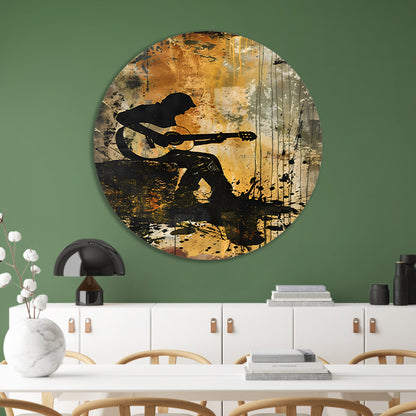 Abstracte silhouet van gitarist in kleur   forex muurcirkel