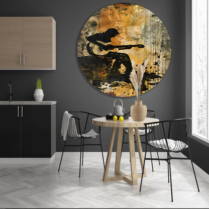 Abstracte silhouet van gitarist in kleur   forex muurcirkel