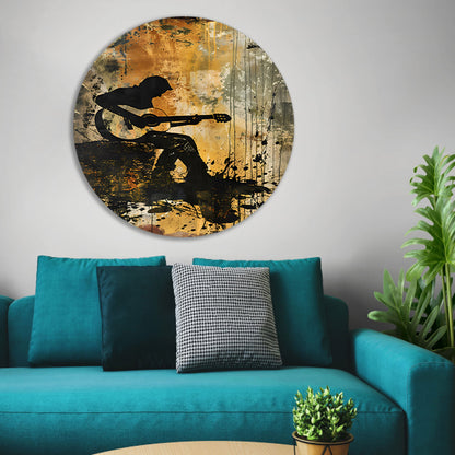 Abstracte silhouet van gitarist in kleur   forex muurcirkel