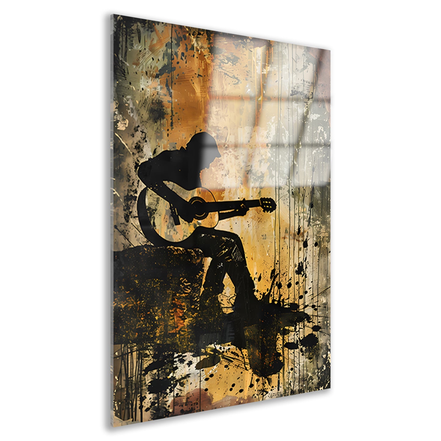 Abstracte silhouet van gitarist in kleur acrylglas