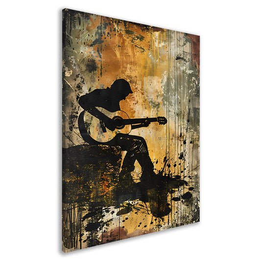 Abstracte silhouet van gitarist in kleur   canvas