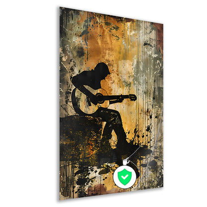 Abstracte silhouet van gitarist in kleur   poster