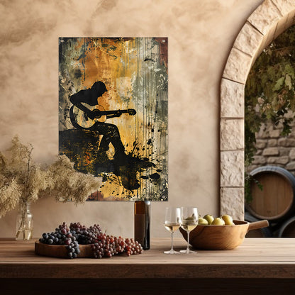 Abstracte silhouet van gitarist in kleur   tuinposter