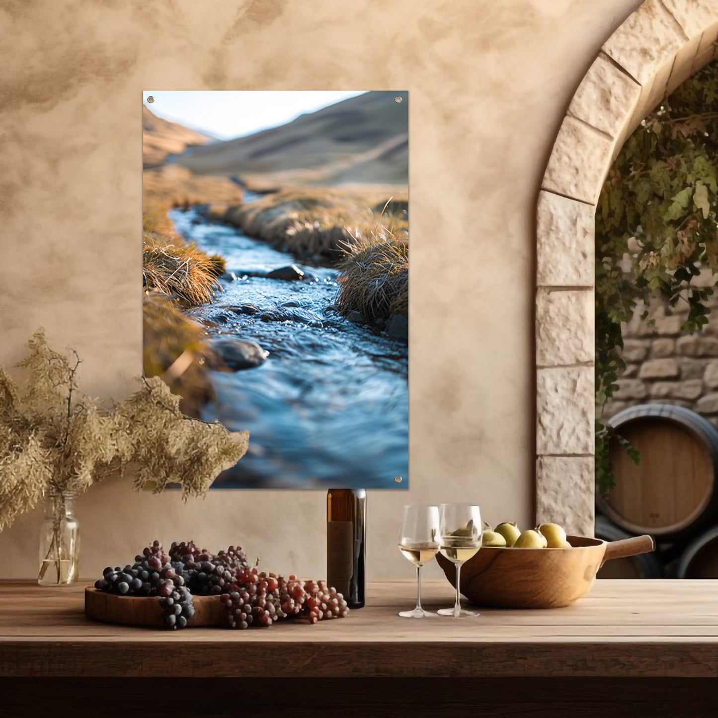 Stroompje door het landschap tuinposter