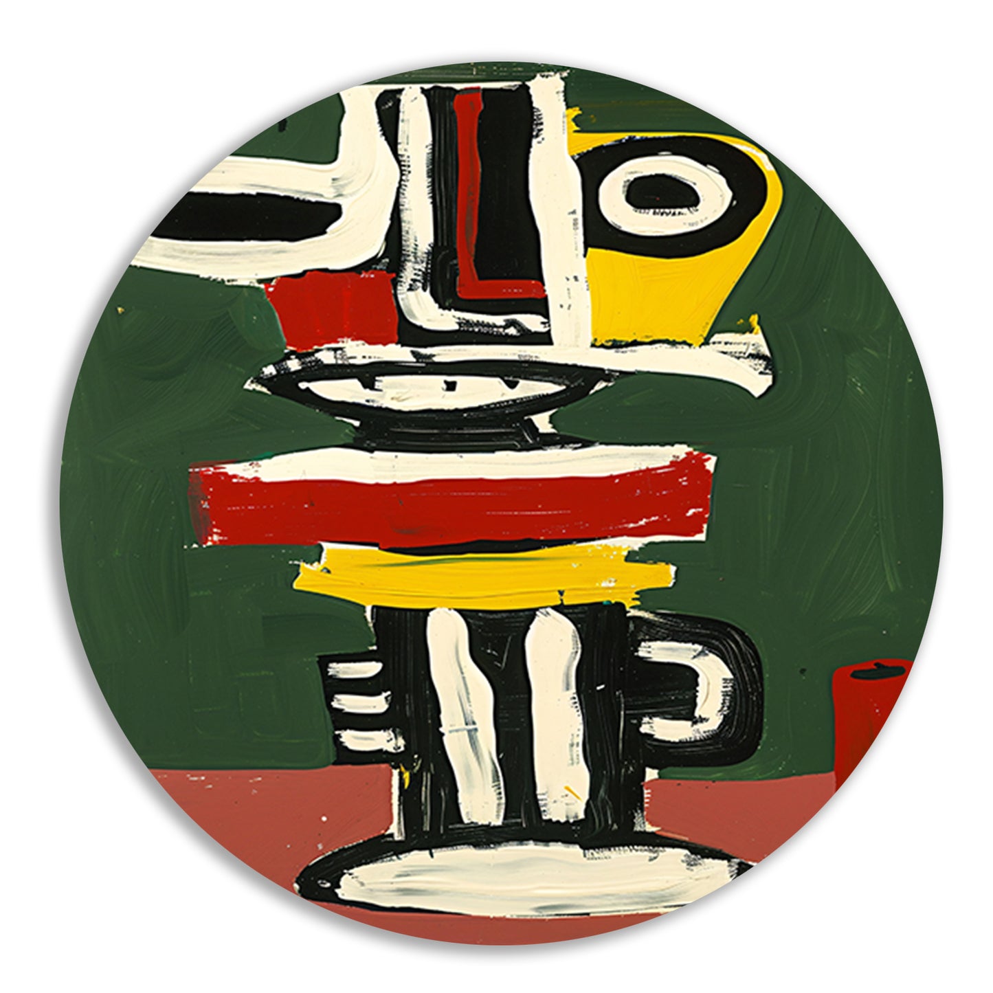 Abstract expressief gezicht schilderij in kleuren aluminium muurcirkel