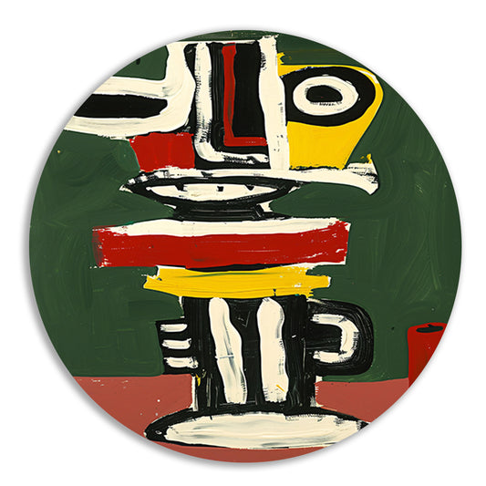 Abstract expressief gezicht schilderij in kleuren aluminium muurcirkel