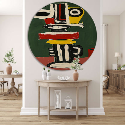 Abstract expressief gezicht schilderij in kleuren aluminium muurcirkel