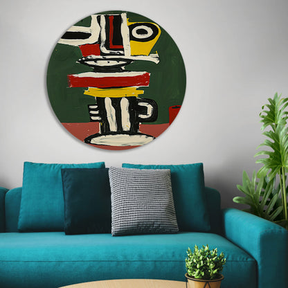 Abstract expressief gezicht schilderij in kleuren aluminium muurcirkel