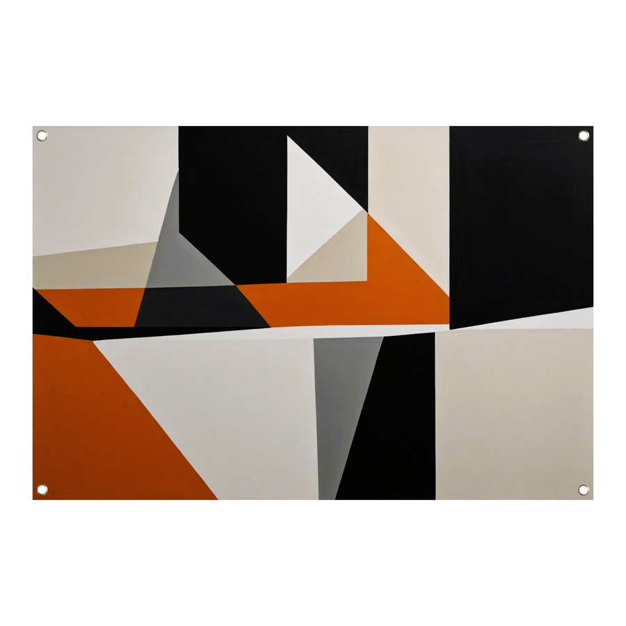 Abstract geometrisch spel van oranje en zwart tuinposter