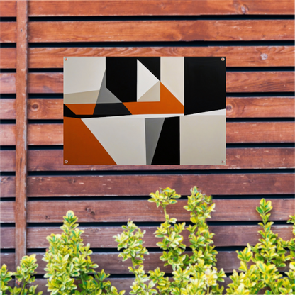 Abstract geometrisch spel van oranje en zwart tuinposter