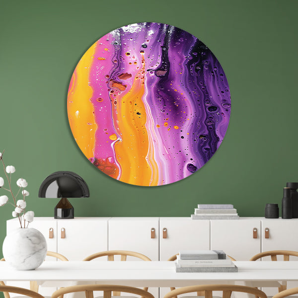 Kleurrijke abstracte kunst met dynamische textuur aluminium muurcirkel