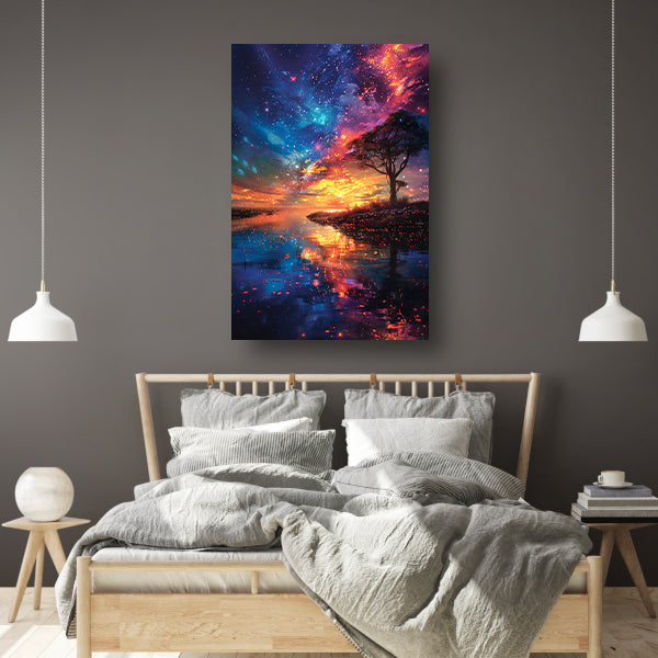 Kosmische Boom bij Sterrenhemel canvas