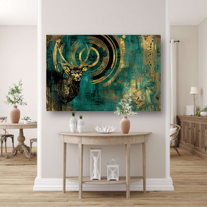 Abstract hertenportret met gouden accenten canvas