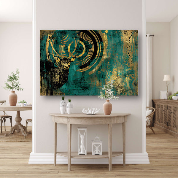 Abstract hertenportret met gouden accenten poster