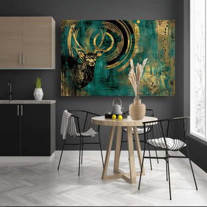 Abstract hertenportret met gouden accenten canvas