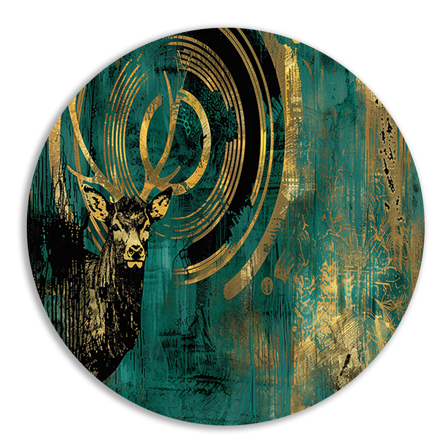 Abstract hertenportret met gouden accenten forex muurcirkel