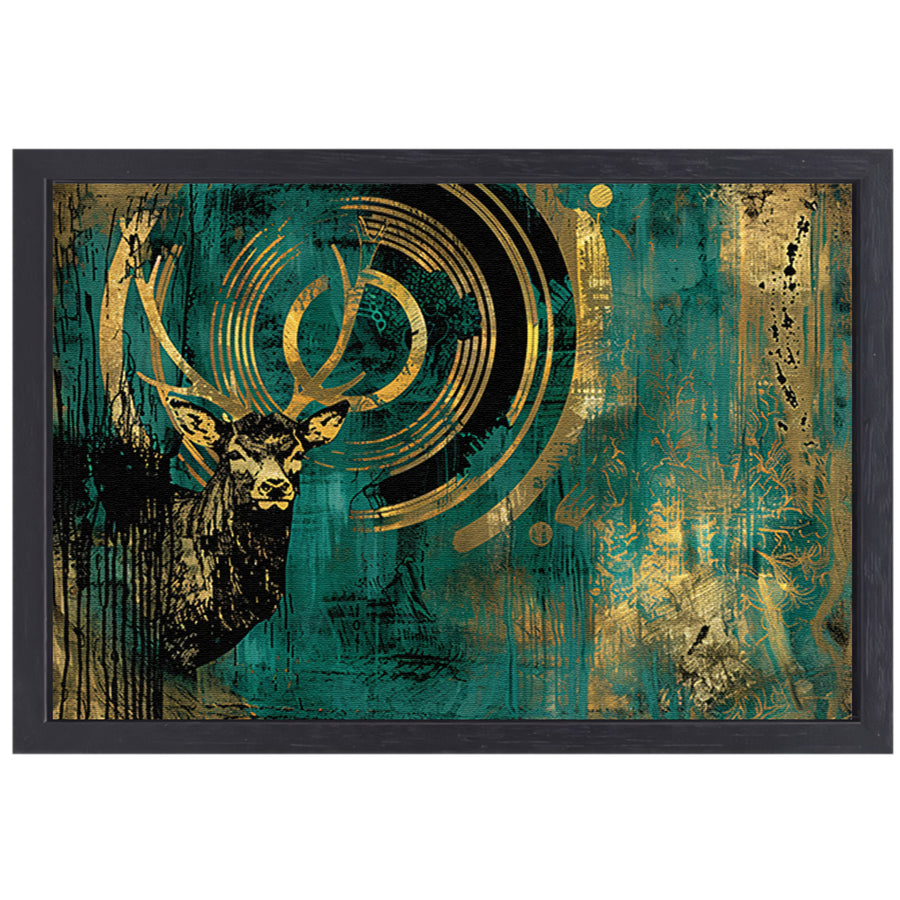 Abstract hertenportret met gouden accenten canvas met baklijst