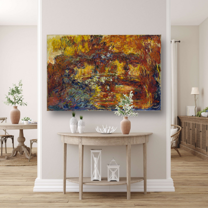 De Japanse voetgangersbrug - Claude Monet canvas met baklijst