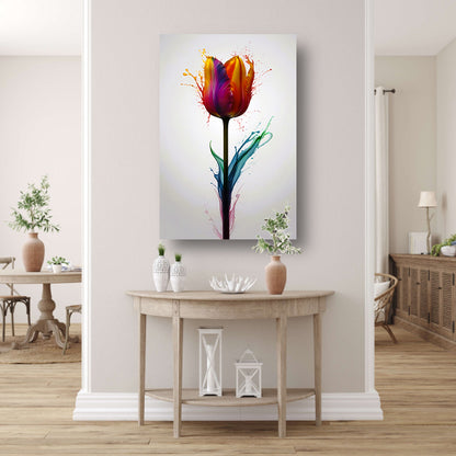 Abstracte kleurrijke tulp in vloeibare stijl canvas