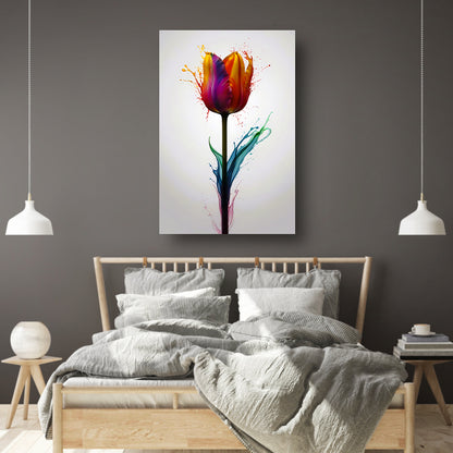 Abstracte kleurrijke tulp in vloeibare stijl canvas met baklijst