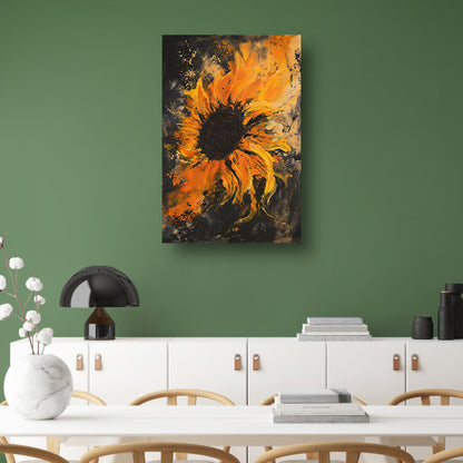 Dynamisch abstract zonnebloem schilderij in oranje canvas