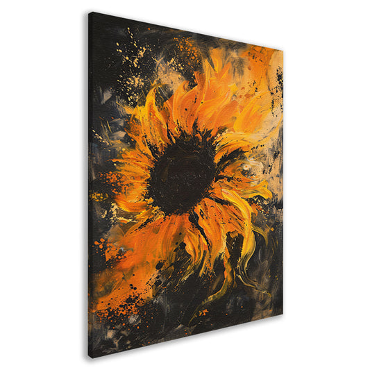 Dynamisch abstract zonnebloem schilderij in oranje canvas