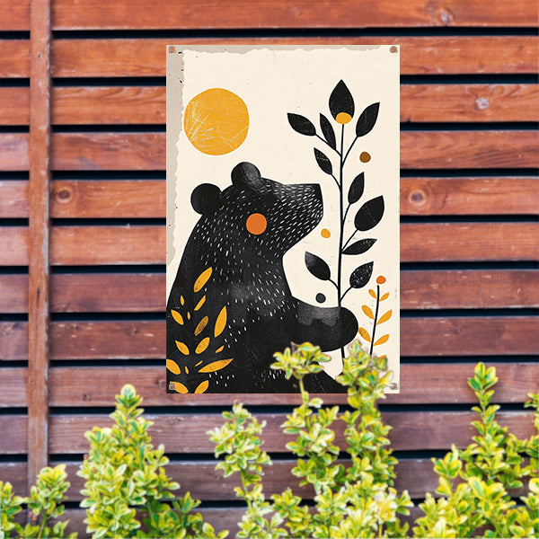 Minimalistisch beer met plant in zonlicht tuinposter