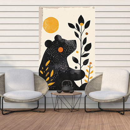 Minimalistisch beer met plant in zonlicht tuinposter