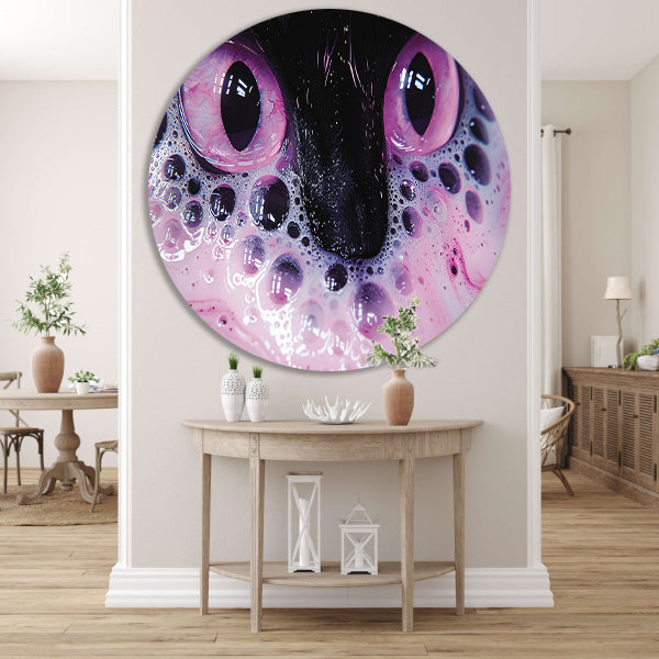 Abstracte dierenogen met kleurrijke zeepbellen aluminium muurcirkel