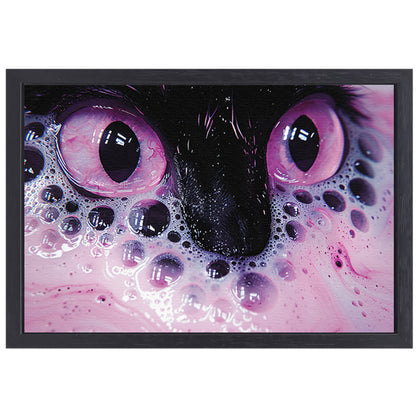 Abstracte dierenogen met kleurrijke zeepbellen canvas met baklijst