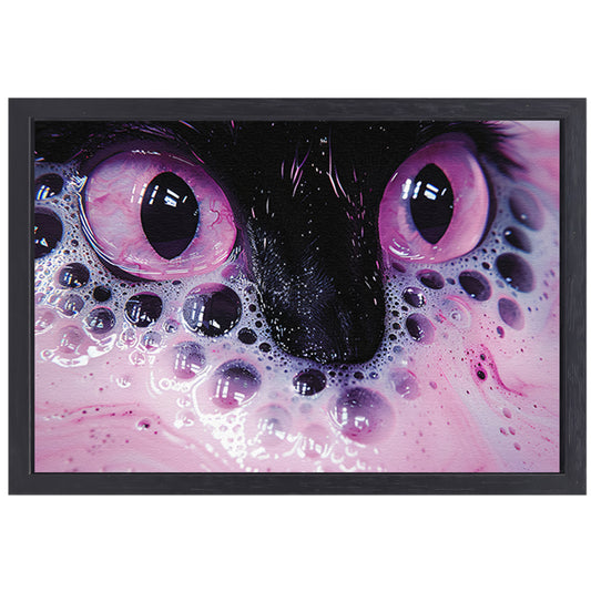 Abstracte dierenogen met kleurrijke zeepbellen canvas met baklijst