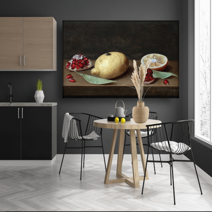 Stilleven van citroenen en granaatappel - Jacob van Hulsdonck acrylglas