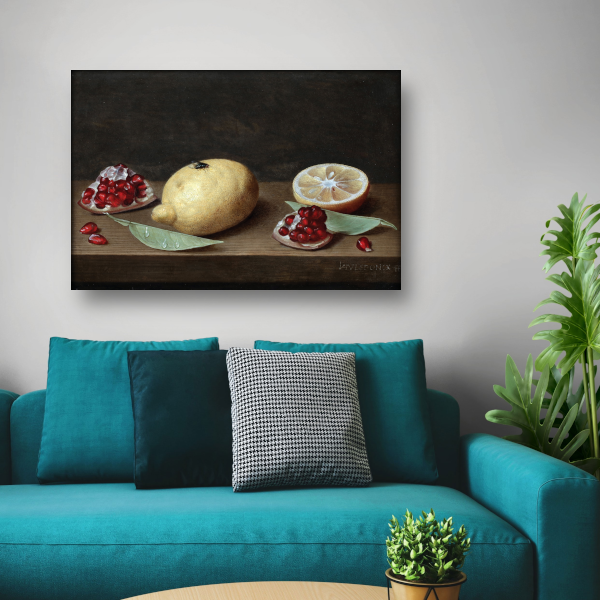 Stilleven van citroenen en granaatappel - Jacob van Hulsdonck acrylglas