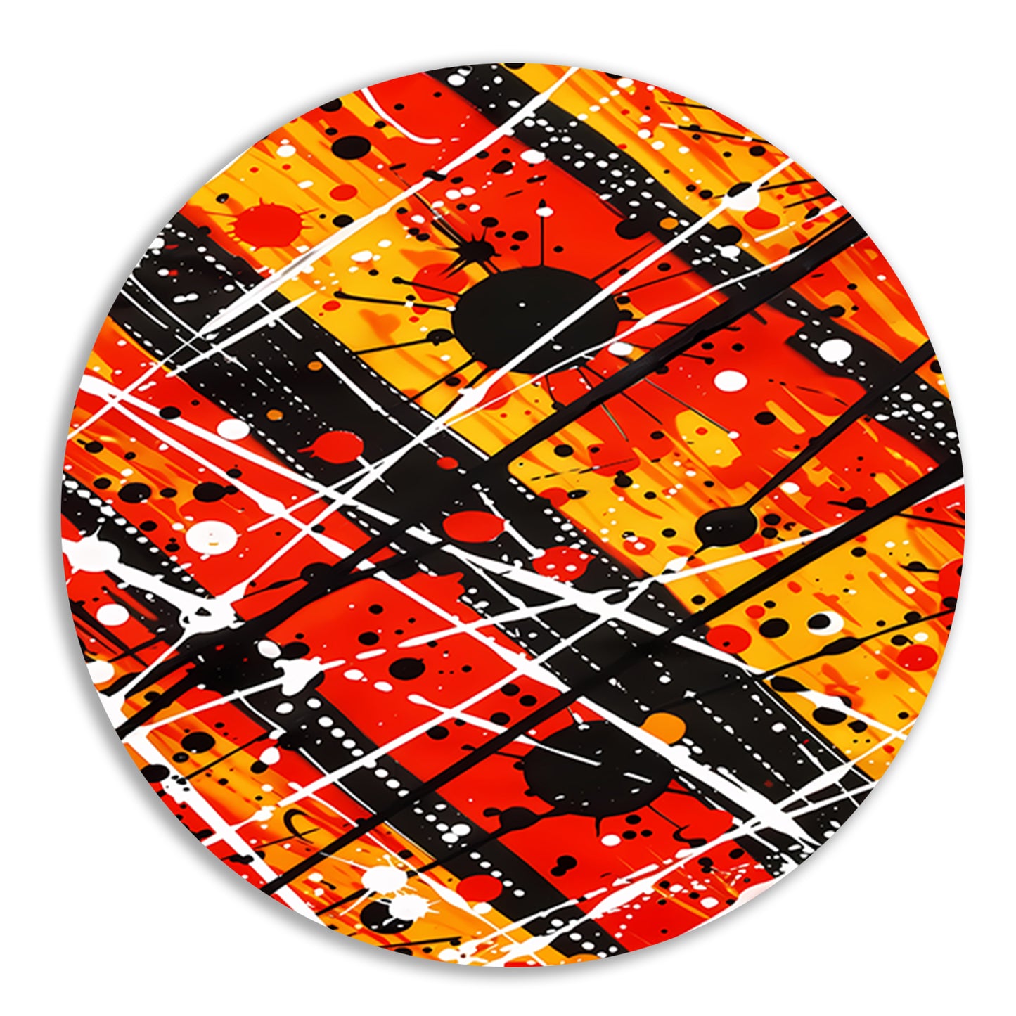 Abstracte kunst met dynamische kleuren en lijnen aluminium muurcirkel