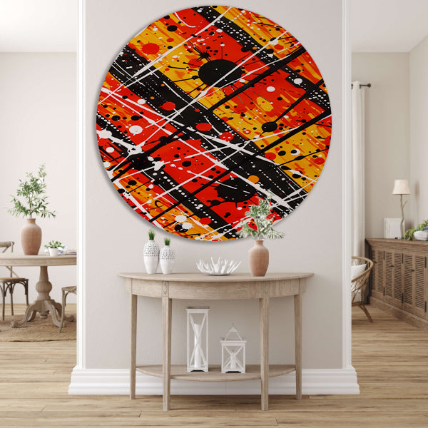 Abstracte kunst met dynamische kleuren en lijnen aluminium muurcirkel