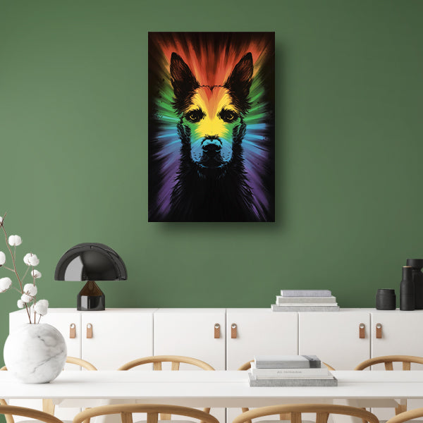 Kleurrijke regenbooghond kunst poster