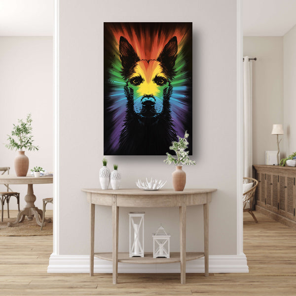 Kleurrijke regenbooghond kunst poster