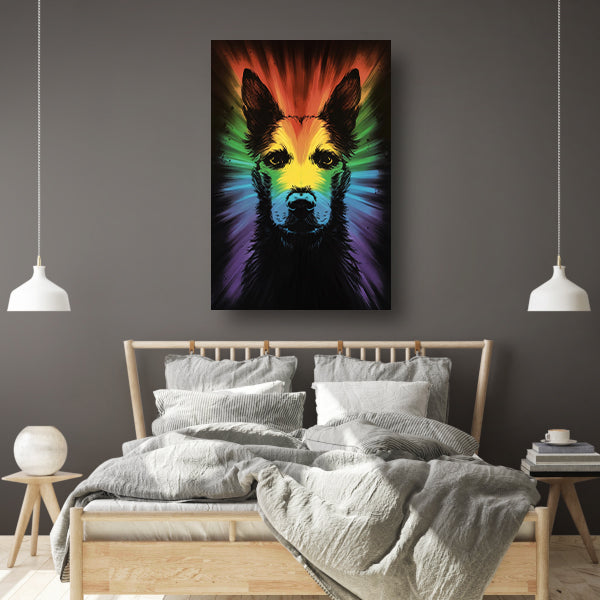 Kleurrijke regenbooghond kunst poster