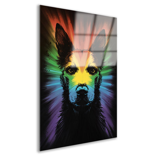 Kleurrijke regenbooghond kunst acrylglas