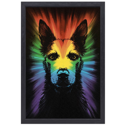 Kleurrijke regenbooghond kunst canvas met baklijst