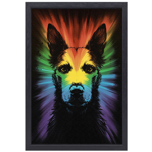 Kleurrijke regenbooghond kunst canvas met baklijst