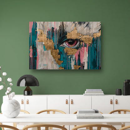 Abstracte kunst van een oog met goud poster