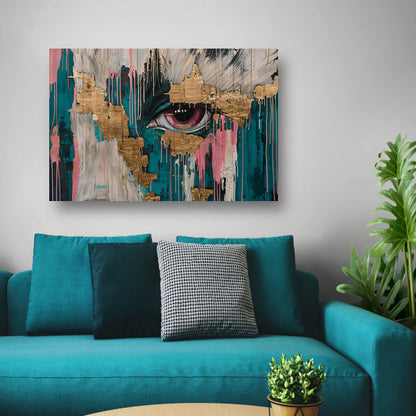 Abstracte kunst van een oog met goud poster