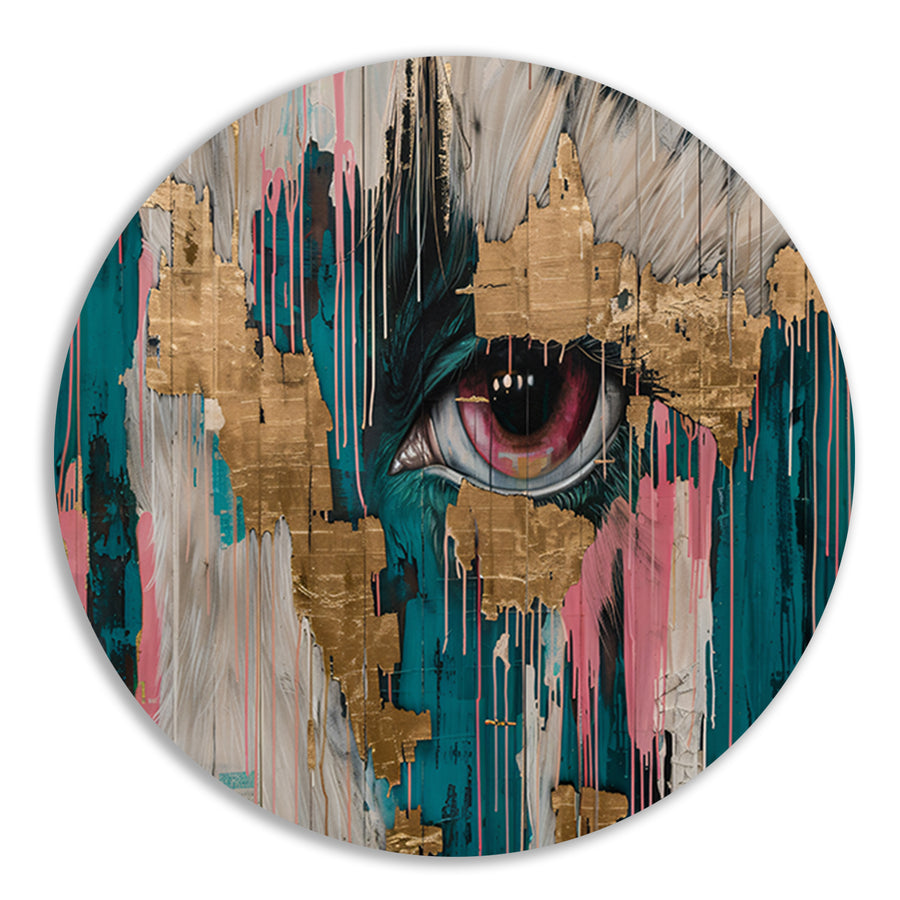 Abstracte kunst van een oog met goud forex muurcirkel