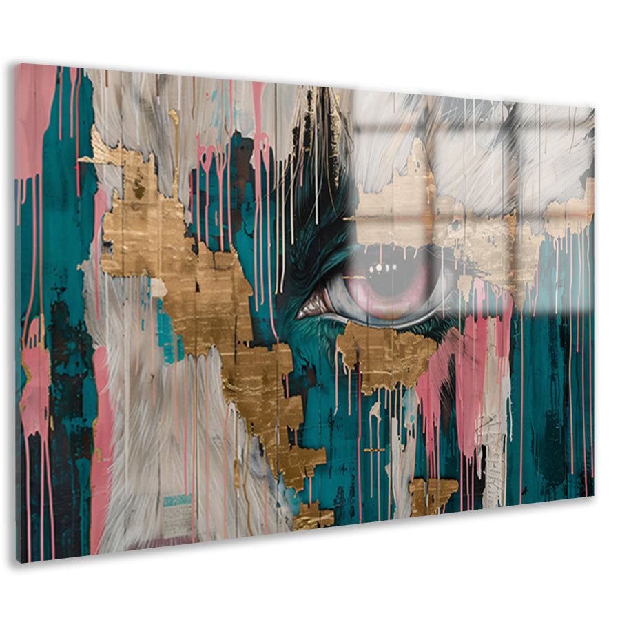 Abstracte kunst van een oog met goud acrylglas