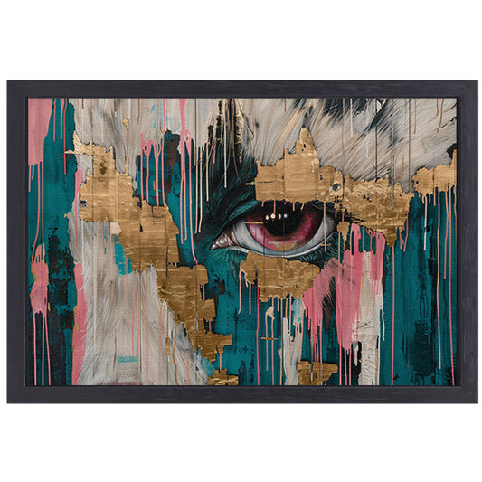 Abstracte kunst van een oog met goud canvas met baklijst
