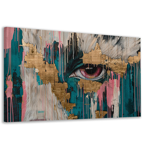 Abstracte kunst van een oog met goud canvas