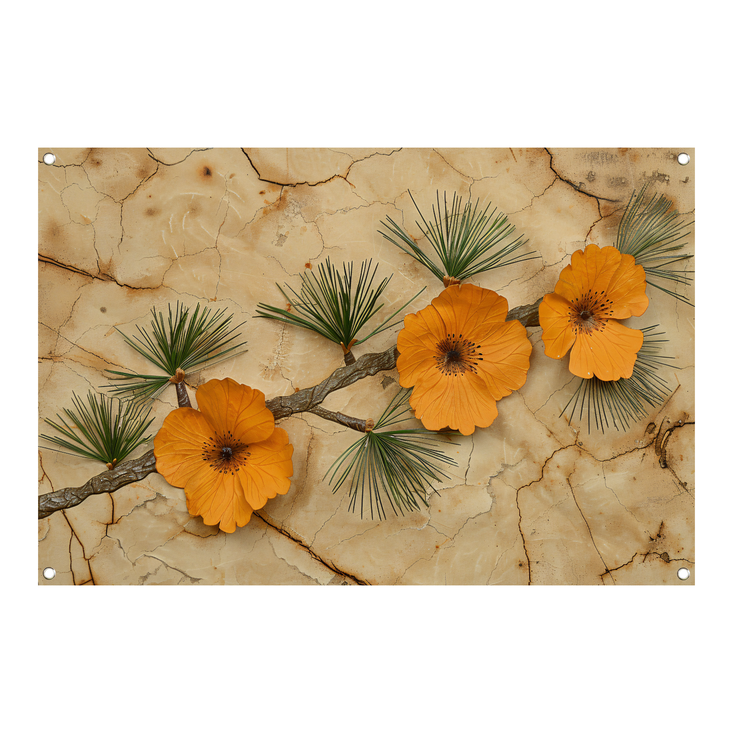 Minimalistische bloemen op een gebarsten achtergrond tuinposter