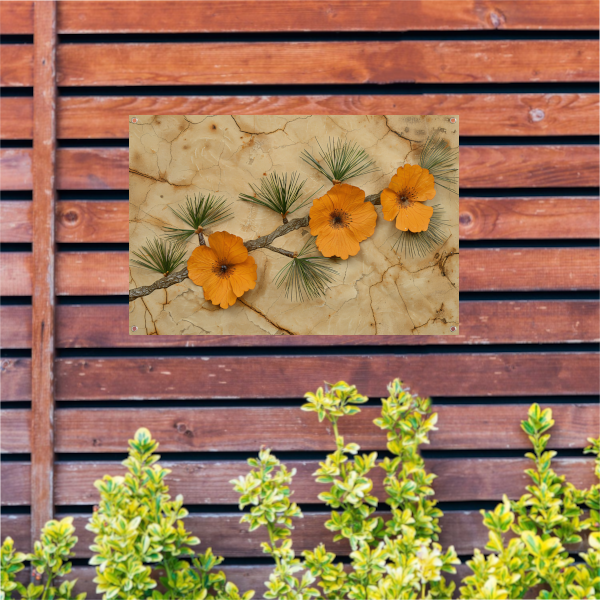 Minimalistische bloemen op een gebarsten achtergrond tuinposter