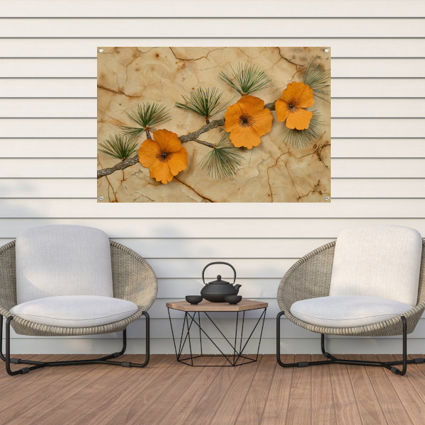 Minimalistische bloemen op een gebarsten achtergrond tuinposter